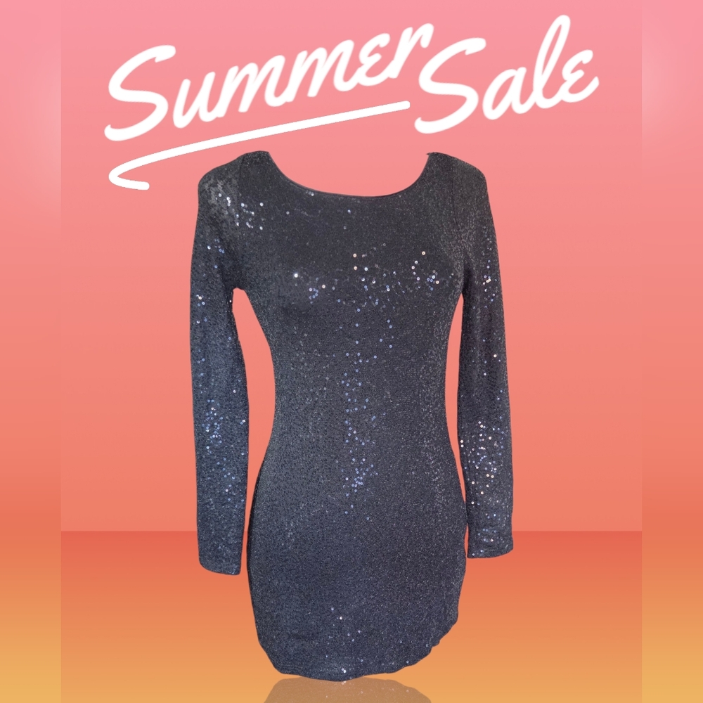 Express Blue Sequin Long Sleeve Bodycon Dress Sz S/p